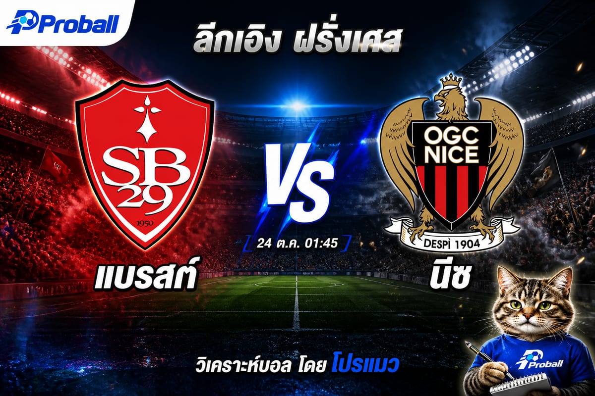 วิเคราะห์บอล ลีกเอิง ฝรั่งเศส แบรสต์ VS นีซ 24 ตุลาคม 2569 เจ้าบ้านมีลุ้นเบียดเข้าป้าย