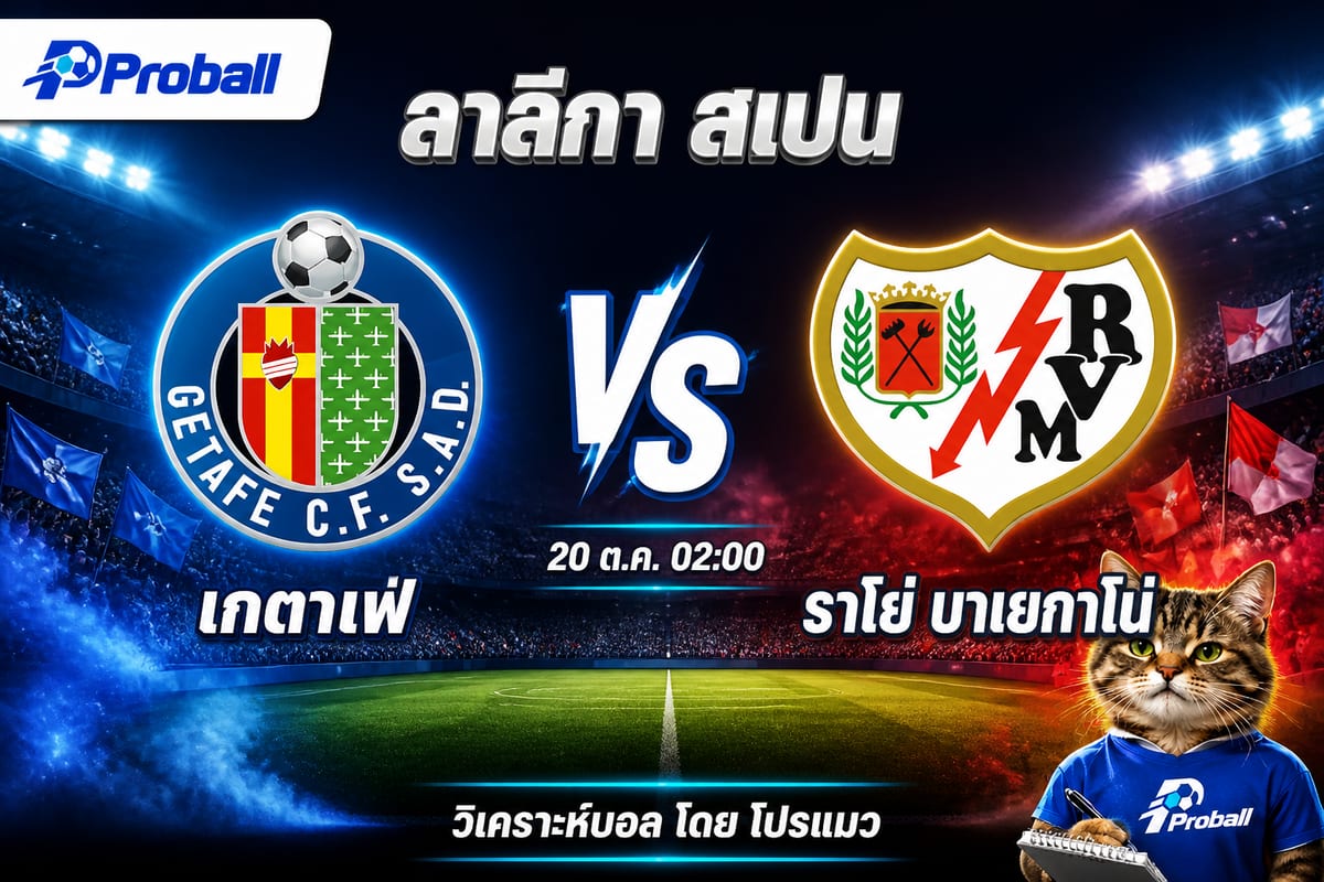 วิเคราะห์บอล ลาลีกา สเปน เกตาเฟ่ VS ราโย่ บาเยกาโน่ 20 ตุลาคม 2569 ทีมเยือนลุ้นเบียดจากเกมรุก