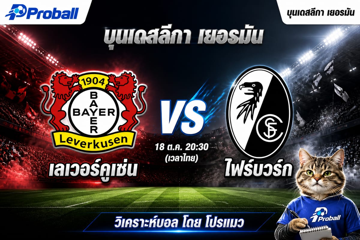 วิเคราะห์บอล บุนเดสลีกา เยอรมัน เลเวอร์คูเซ่น VS ไฟร์บวร์ก 18 ตุลาคม 2569 เจ้าบ้านลุ้นเบียดจ่าฝูง