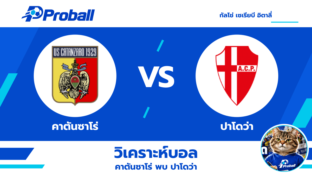 วิเคราะห์บอล กัลโช่ เซเรียบี อิตาลี่ คาตันซาโร่ VS ปาโดว่า — ทีมเยือนลุ้นบุกเก็บแต้ม